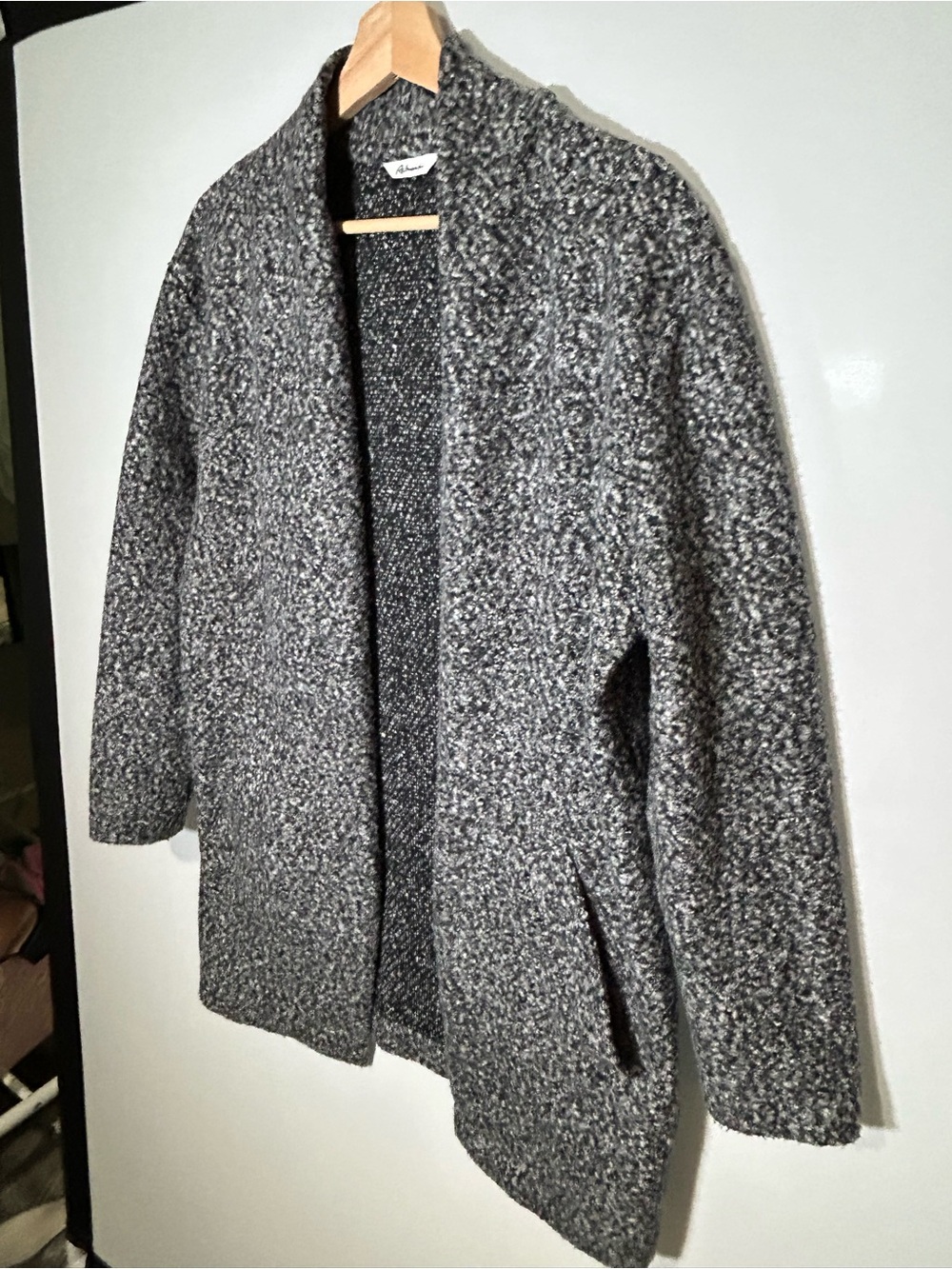 Grey Bouclé Open Front Long Cardigan Pockets XS - Picture 3 of 12